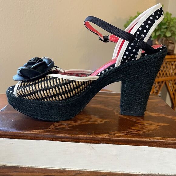 Poetic License Fancy Me Block Platform Heels Black Tan Red White Floral US 6 - Picture 4 of 15